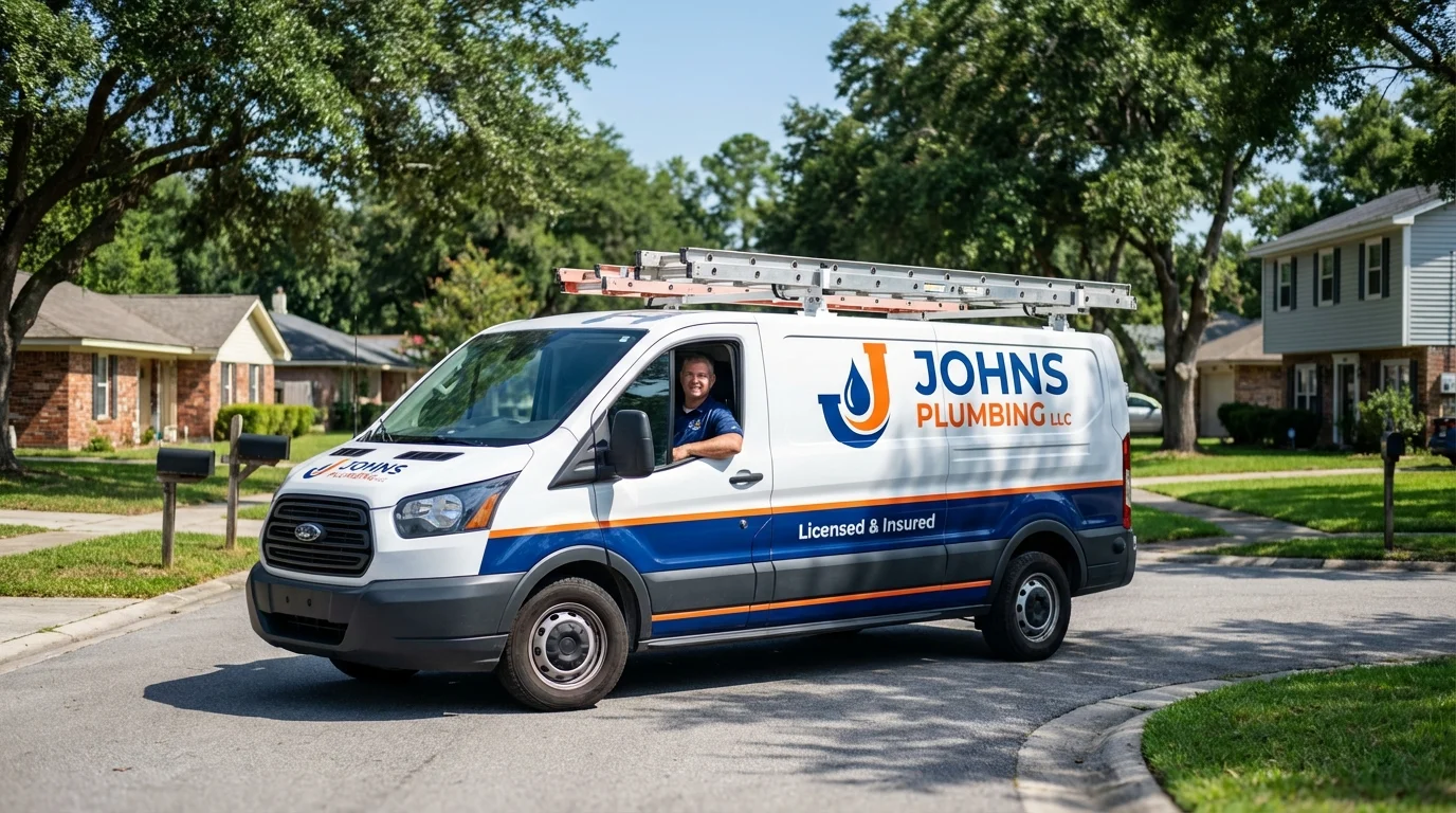 Johns Plumbing LLC service van in Greenland, NH