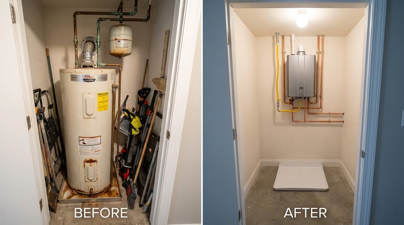 Tank water heater versus wall-mounted tankless unit comparison for Greenland, NH homeowners